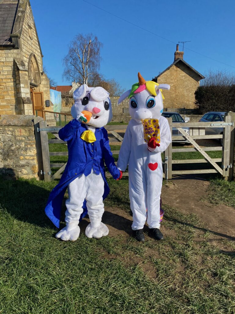 Mr Hopsey the Easter Bunny and Sparkles the unicorn aandbcrafts childrens entertainment characters